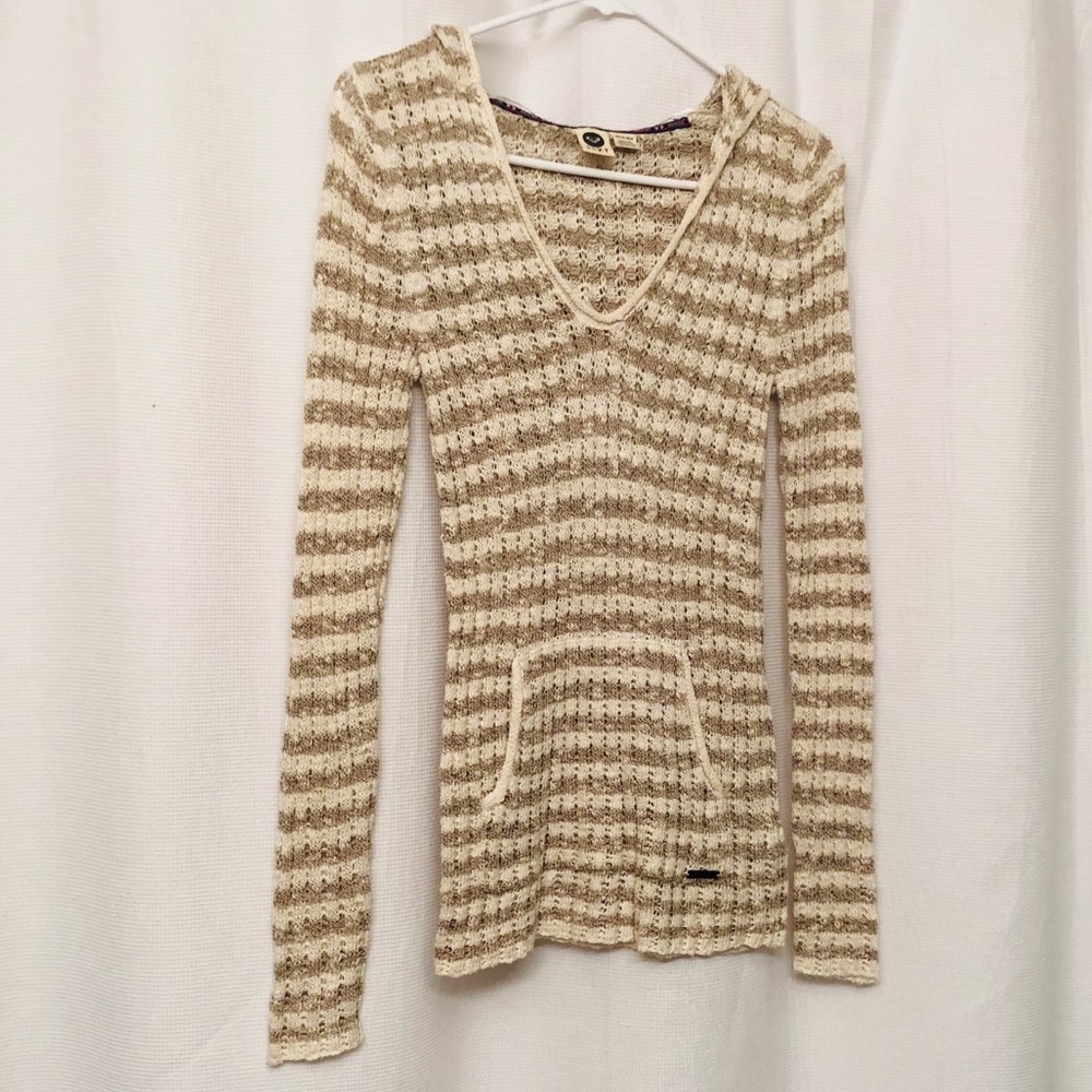 Roxy tan/ cream striped “beach sweater”